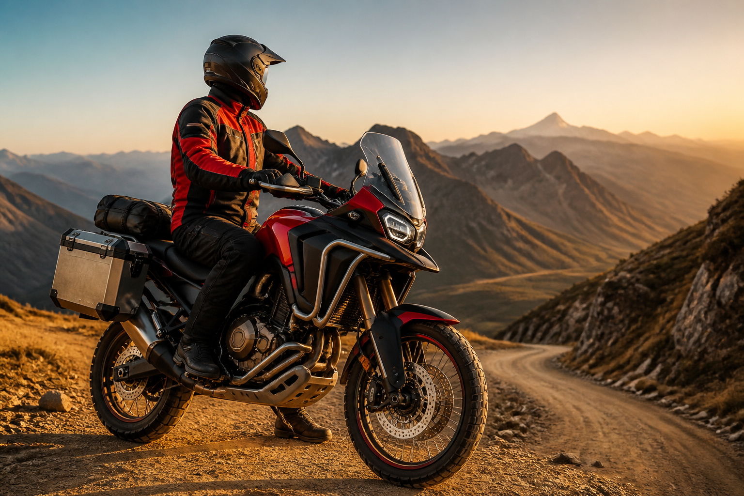 Moto daventure au coucher du soleil