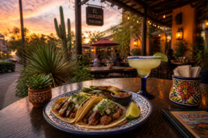 Tacos sonorens et margarita au coucher du soleil